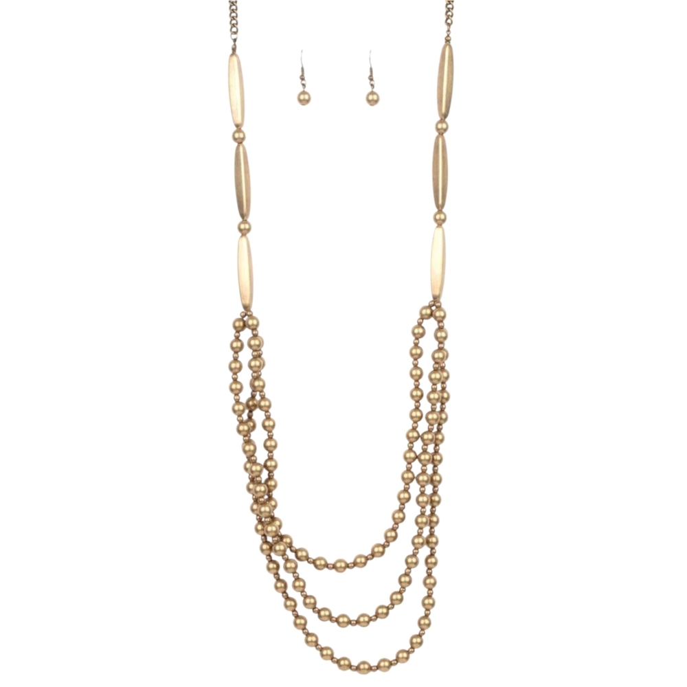 Paparazzi Beaded Beacon Brass Necklace And Earrings Set NIP